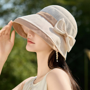 春夏新款蝴蝶结渔夫帽子女大檐盆帽显脸小高级感百搭遮阳防晒帽潮