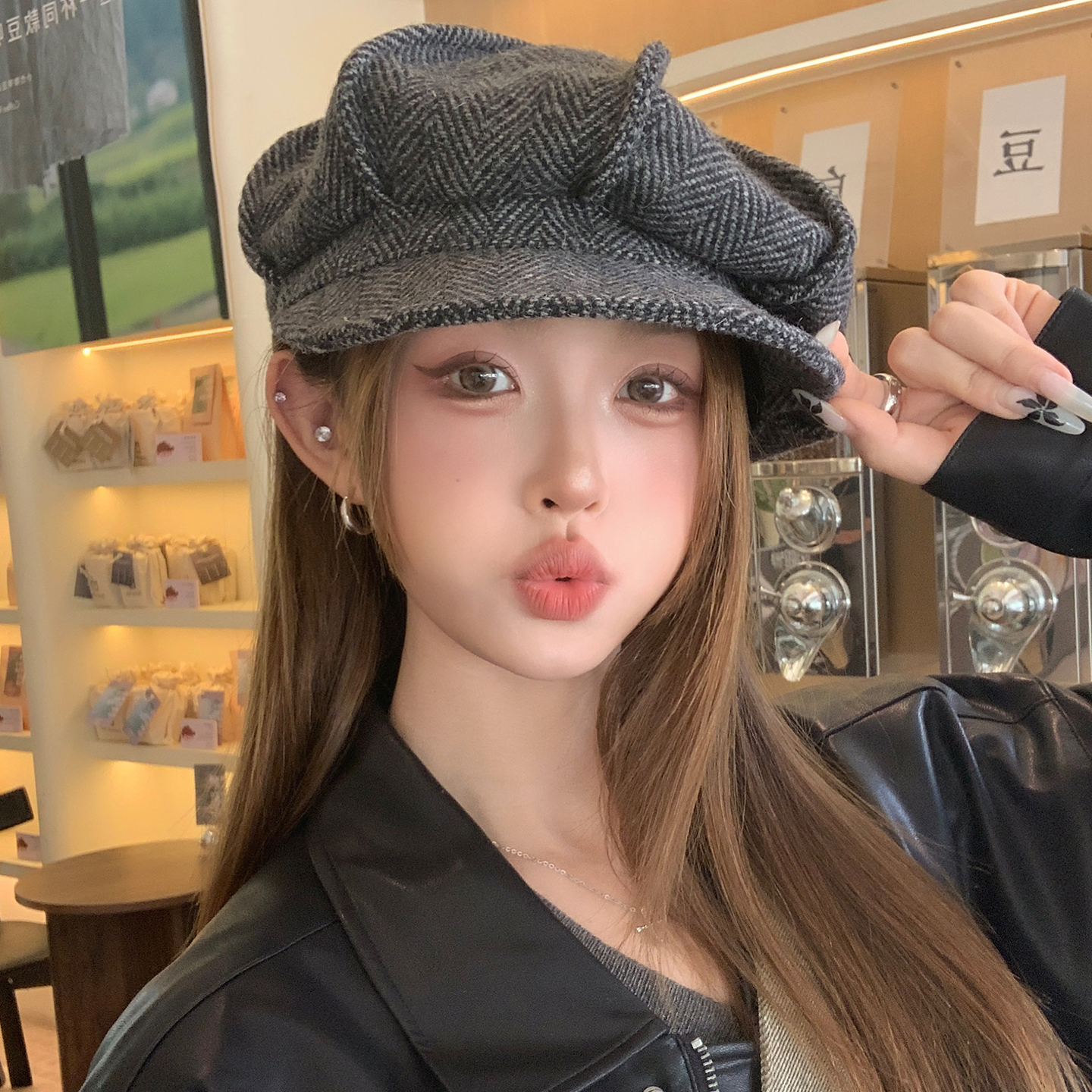 英伦风复古云朵贝雷帽子女宽檐显脸小春秋季新款文艺八角帽画家帽