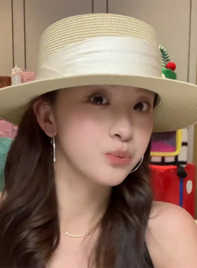 神仙藤井树同款法式优雅草编平顶帽子女防晒帽遮阳帽海边度假草帽