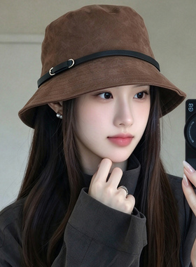 秋冬保暖皮带扣麂皮绒渔夫帽女