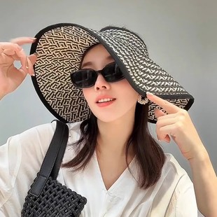 2025新款 空頂帽子女款 大帽檐可折疊顯臉小戶外遮陽沙灘海邊防曬帽