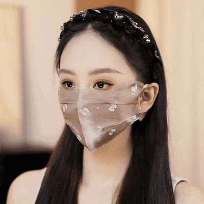 韩版珠光蝴蝶结防晒面纱可水洗