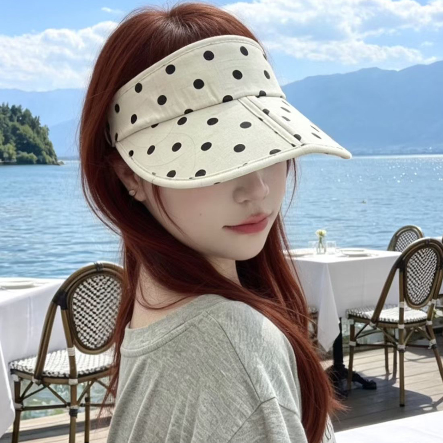 夏季韩版波点宽檐防晒空顶帽女