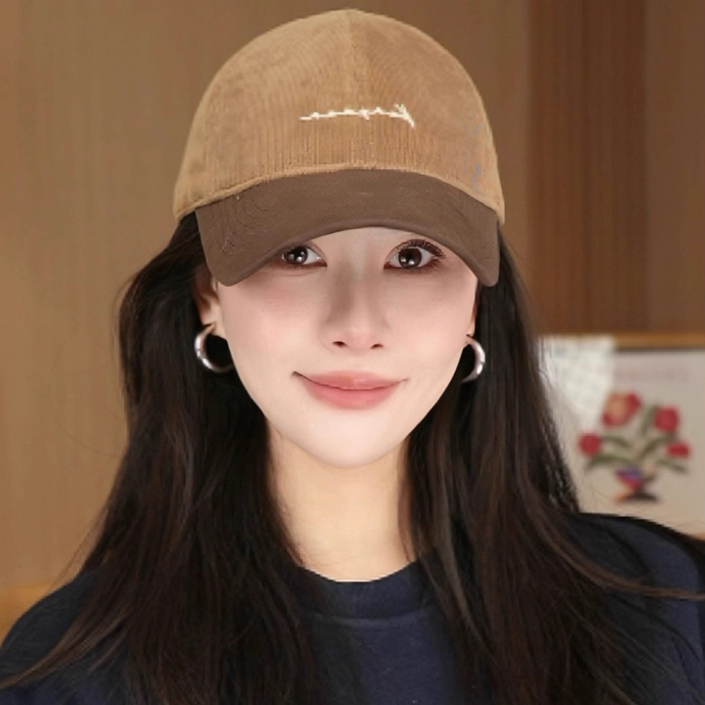 韩版拼色灯芯绒鸭舌帽子女2025冬季新款宽檐显脸小保暖棒球帽男潮