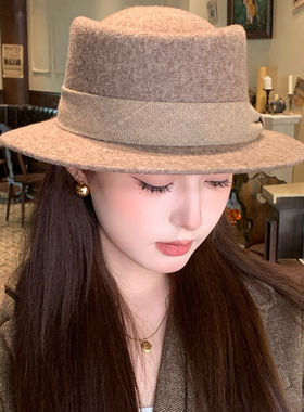 法式复古羊毛呢女爵士礼帽显脸小
