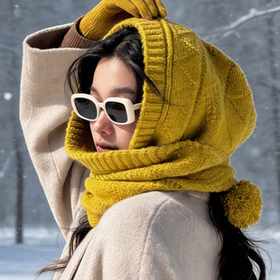 2025冬季新款加厚保暖围脖一体巴拉克拉法帽子女高级感针织套头帽