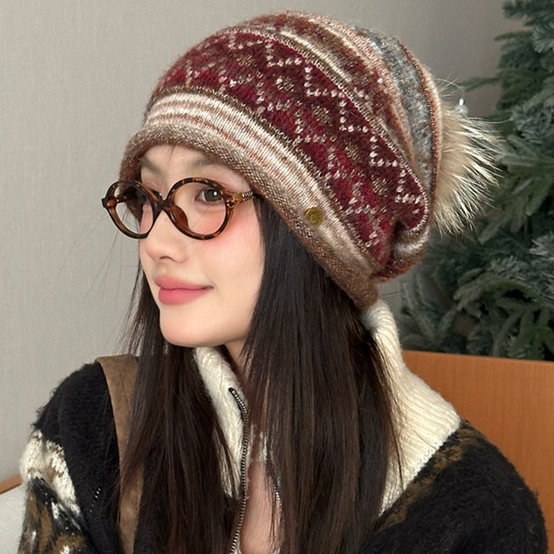 含羊毛费尔岛风毛球针织堆堆帽子女2025秋冬季新款保暖冷帽包头帽,服饰配件/皮带/帽子/围巾,帽子,淘宝优惠券,粉丝福利购,淘宝优惠卷