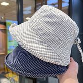 韩系格子渔夫帽子女春秋出游卷边百搭盆帽宽檐遮阳防紫外线防晒帽