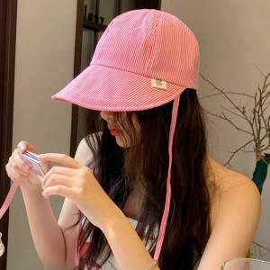 2026春夏季新款小清新条纹渔夫帽子女出游休闲百搭大檐防晒遮阳帽