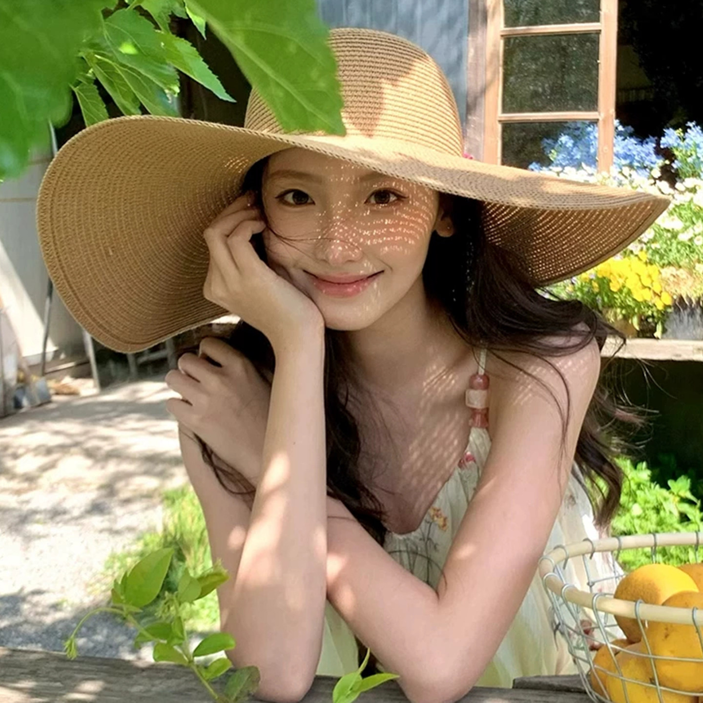 夏季法式草编大檐防晒沙滩草帽女