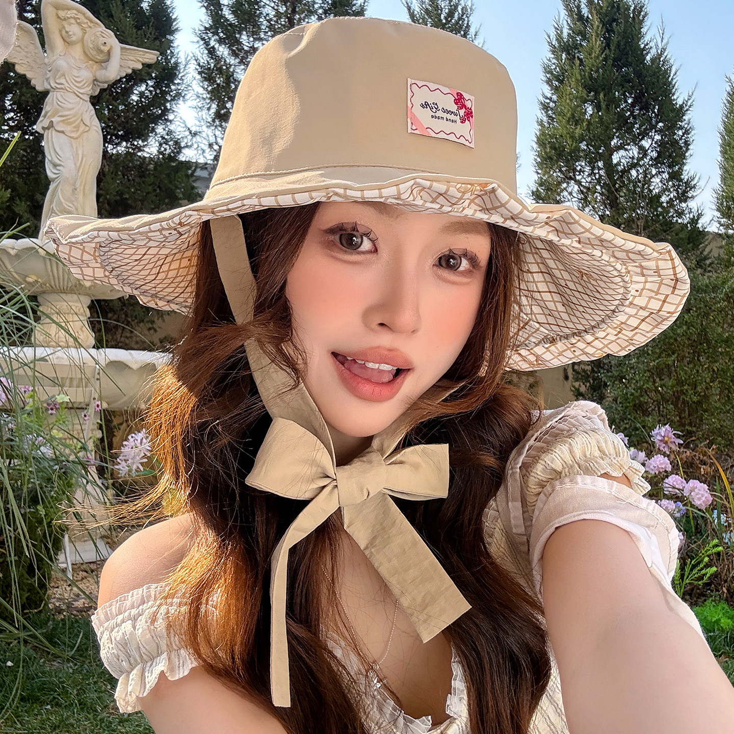 春夏防晒蝴蝶结双面戴渔夫帽女