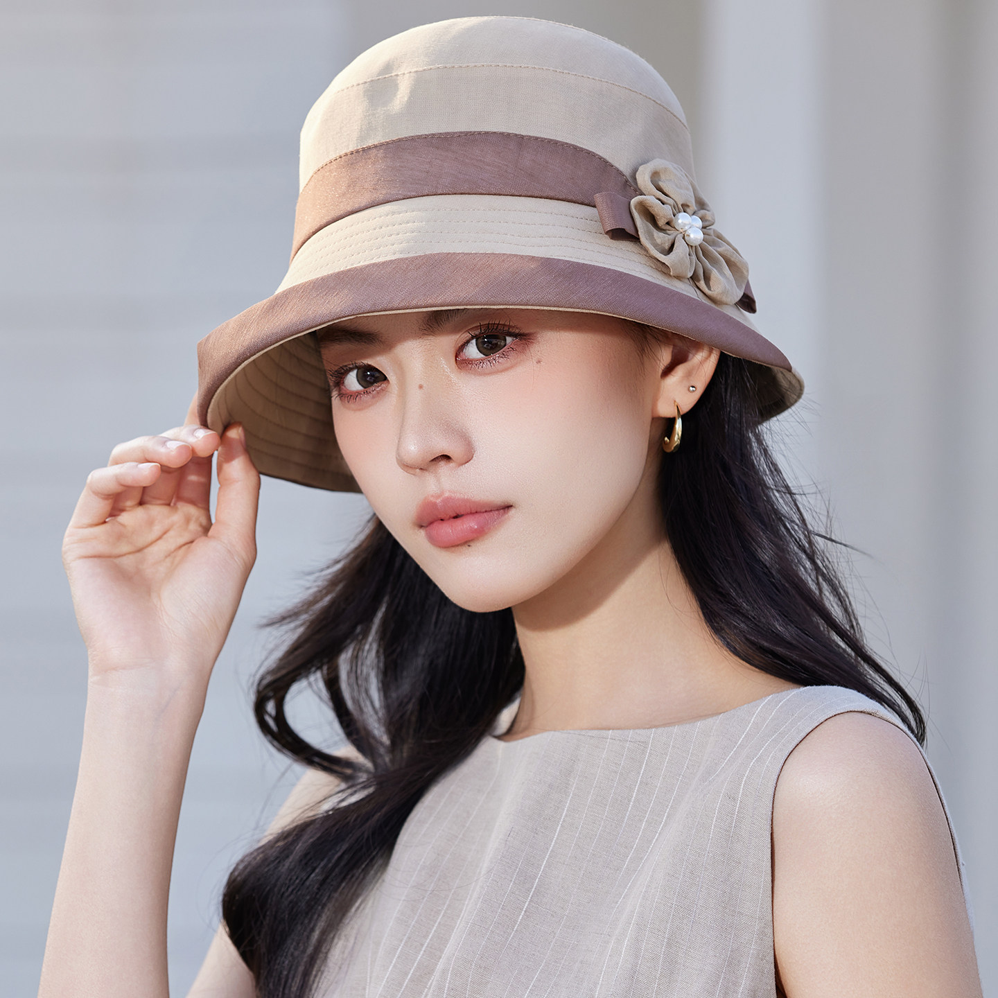 气质优雅卷边渔夫帽子女款2026春夏季新款遮阳帽显脸小洋气防晒帽