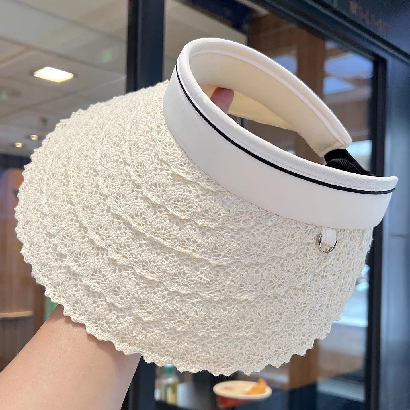 2026夏季新款蕾丝花边防晒空顶帽子女透气薄款大帽檐显脸小遮阳帽