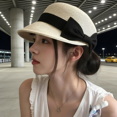 夏季草编防晒显脸小马术帽女款