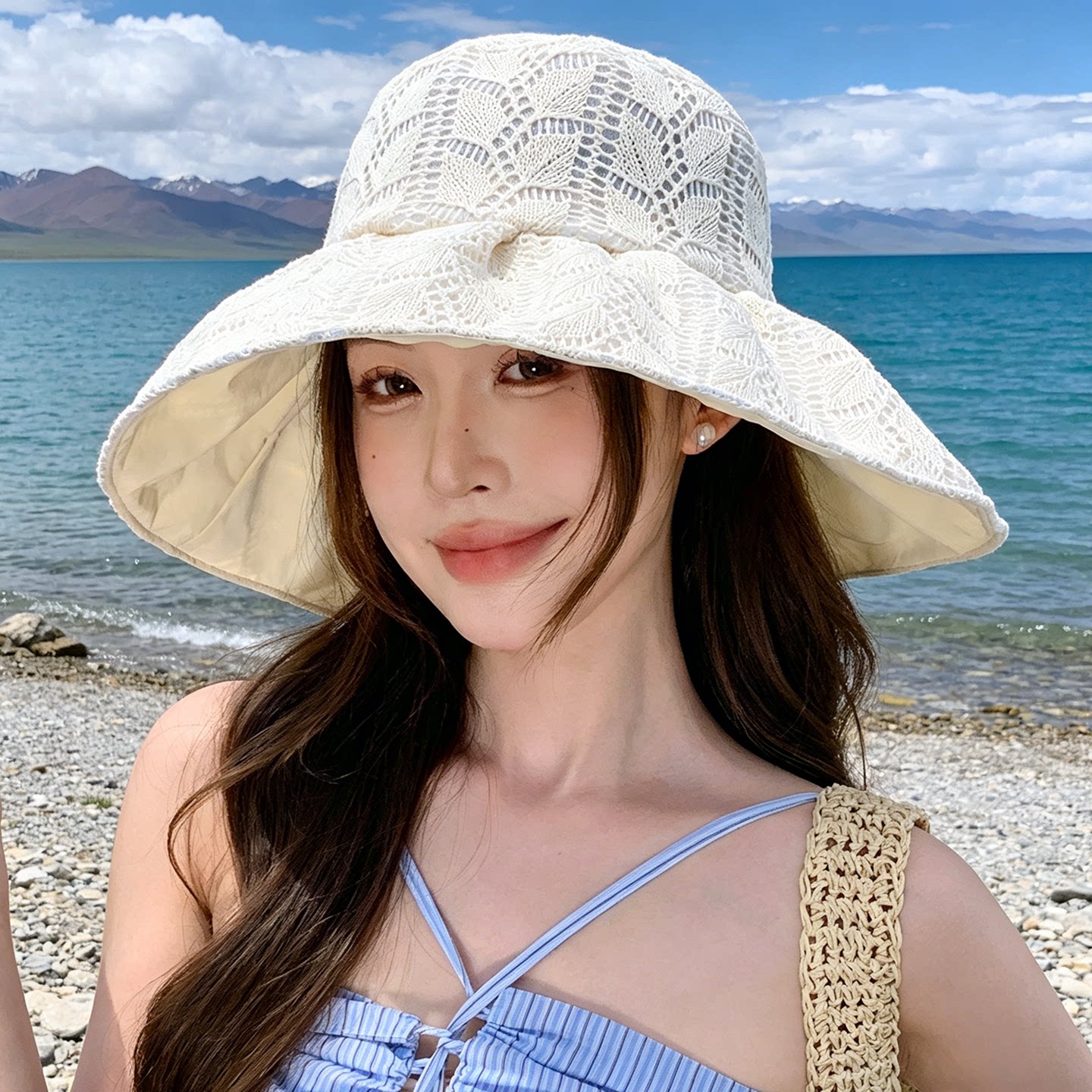 夏季女大檐蕾丝镂空防晒遮阳帽
