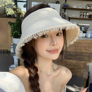 毛边编织大檐空顶草帽女2026新款夏季海边度假遮阳帽环绕式防晒帽