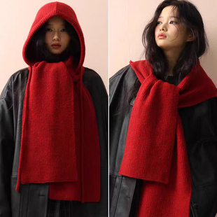 韩版巴拉克拉法帽子女复古百搭连帽围巾一体2025冬季新款加厚保暖