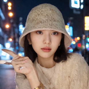 帽子女款 秋冬季 日系针织素颜遮脸渔夫帽防寒百搭时尚 盆帽 2026新款