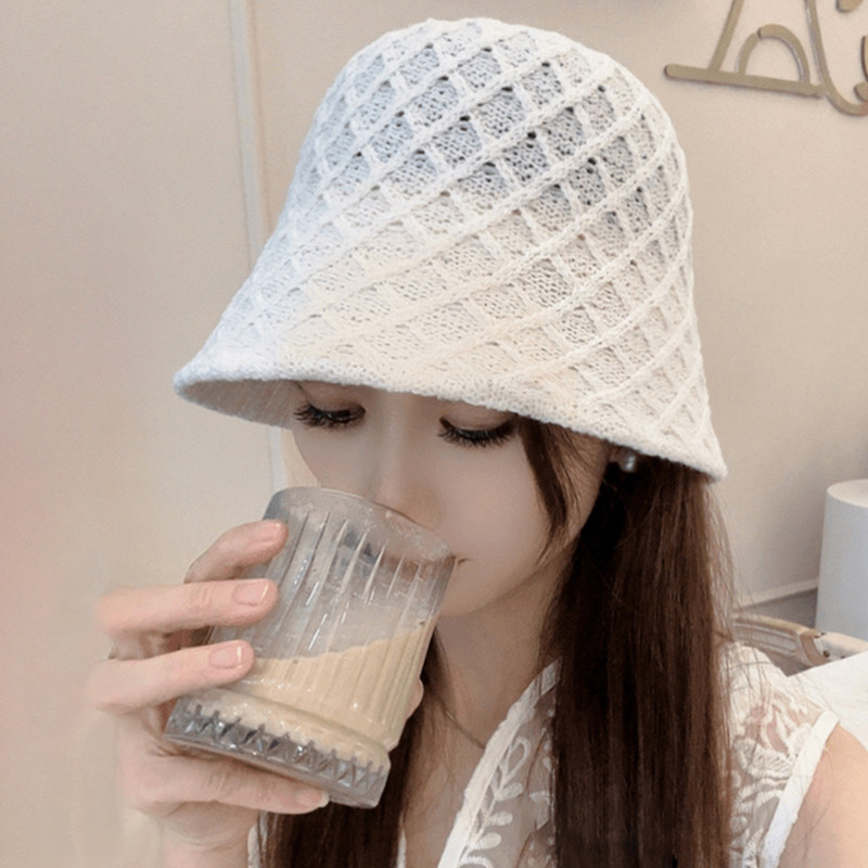 韩版薄款网格针织镂空透气渔夫帽子女夏季遮阳防晒帽休闲百搭盆帽