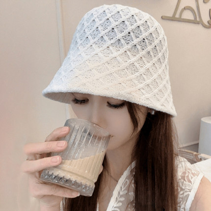 韩版薄款网格针织镂空透气渔夫帽子女夏季遮阳防晒帽休闲百搭盆帽