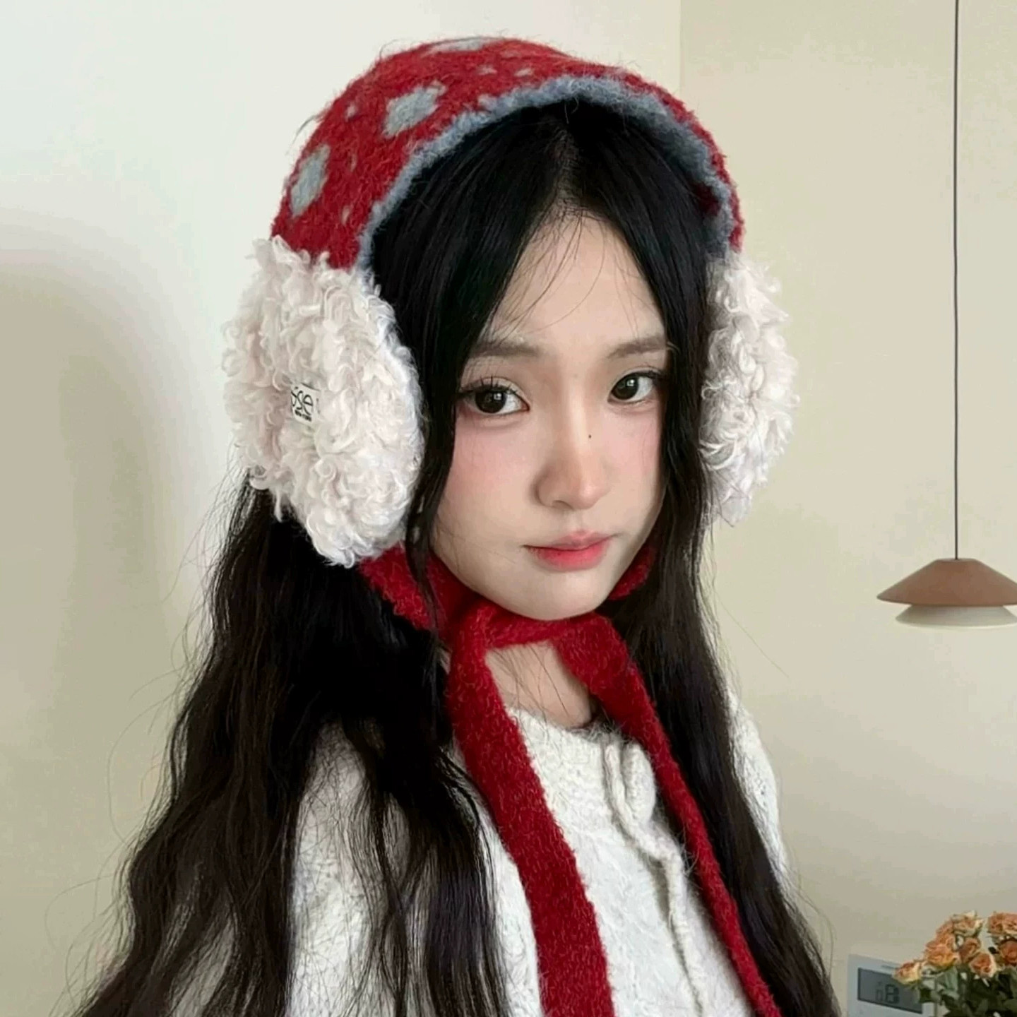 韩版波点毛绒绑带保暖耳包