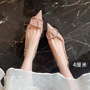 斩男性感高跟鞋女细跟2026新款夏季百搭尖头气质单鞋v扣裸色凉鞋