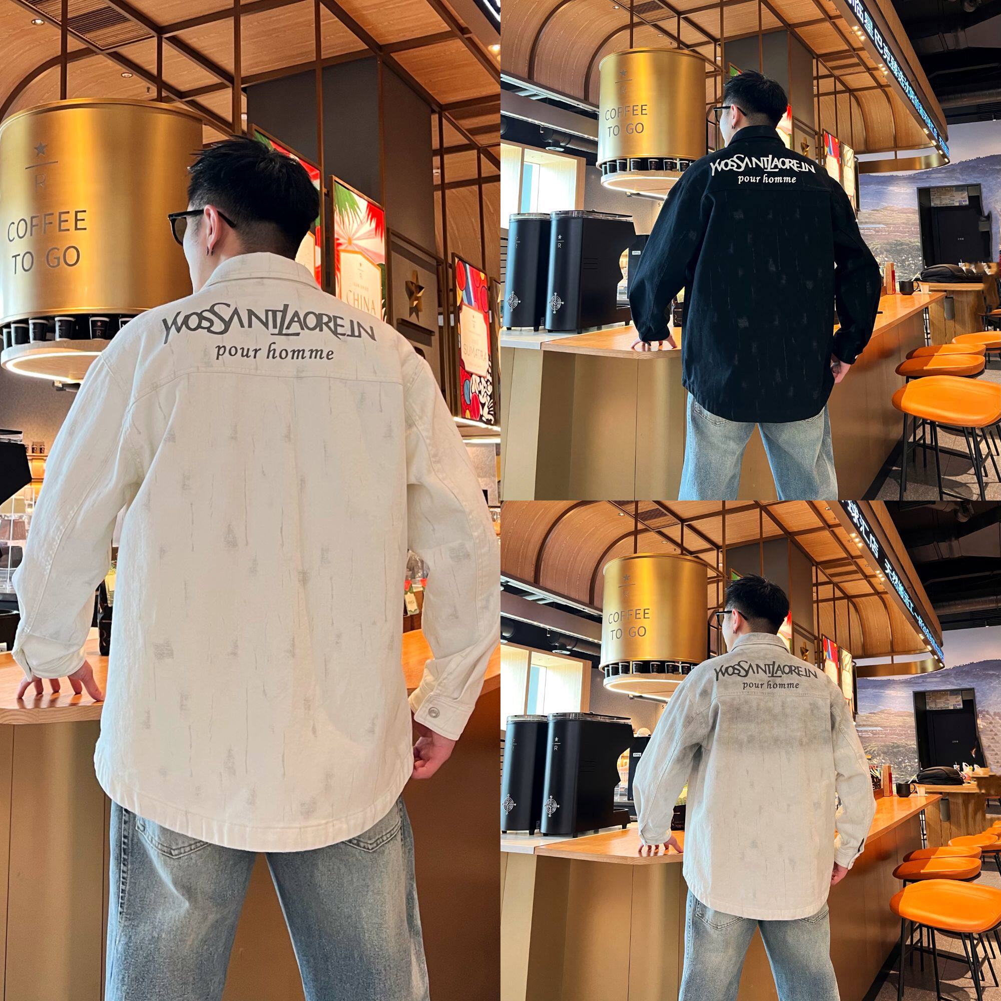 春季新款美式复古时尚潮流个性宽松字母印花男款牛仔衬衫夹克外套