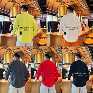 潮流落肩圆领卫衣T恤 时尚 美式 休闲小众撞色立体钢印字母情侣同款