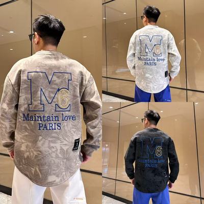 冬季新款百搭时尚刺绣国风潮流加绒加厚字母圆领套头休闲男款卫衣