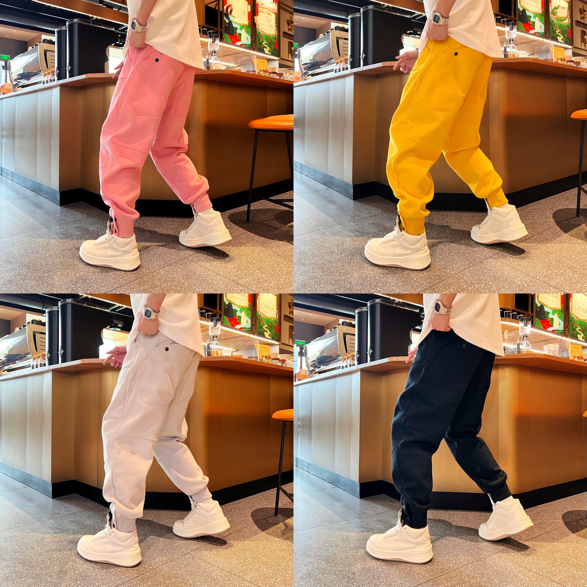 春季新款百搭时尚潮流纯色宽松韩版简约拼接男款束脚休闲卫裤