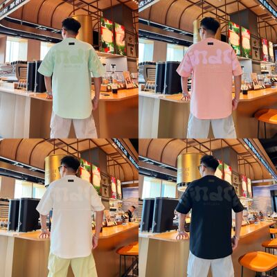 美式潮流休闲拼接立体裁剪刺绣工艺情侣同款时尚百搭圆领短袖T恤
