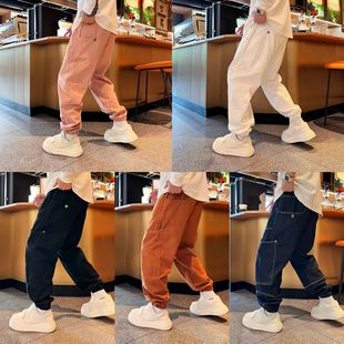 休闲裤 美式 秋季 风大口袋立体裁剪纯棉透气松紧腰束脚男士 休闲工装
