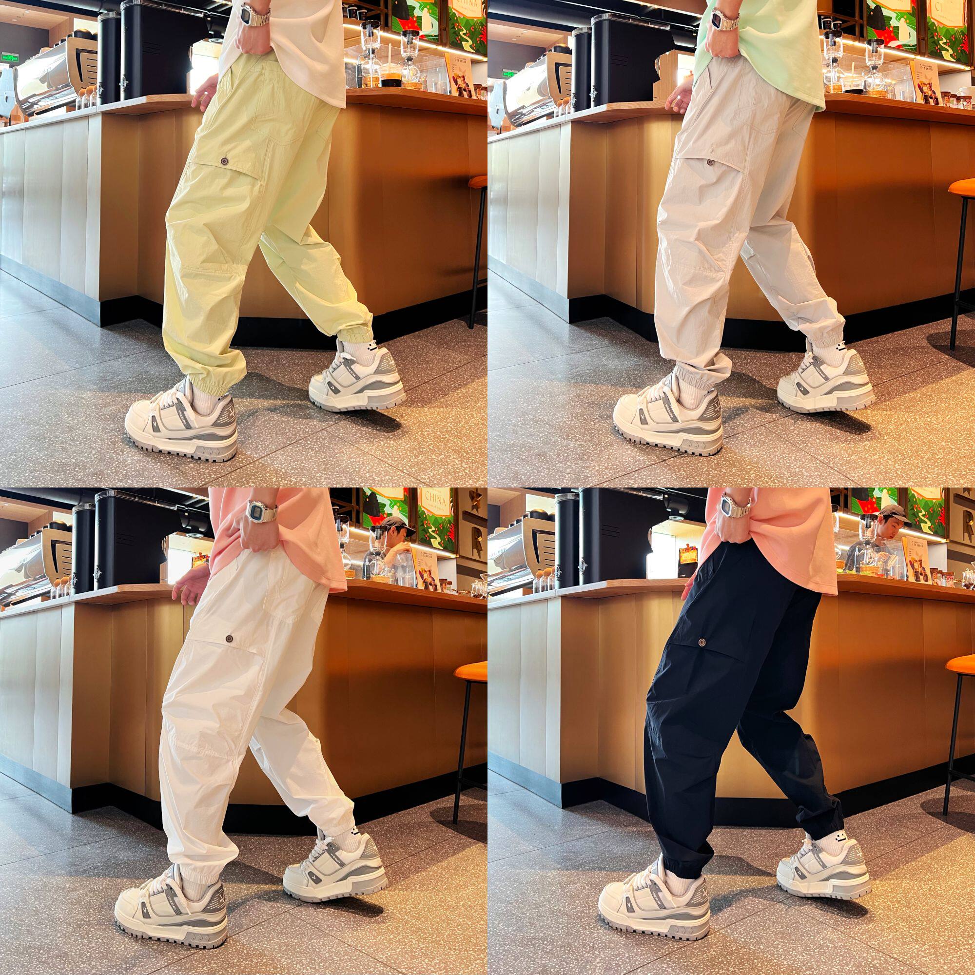 春夏新款美式休闲时尚百搭潮流纯色宽松男款束脚弯刀休闲裤