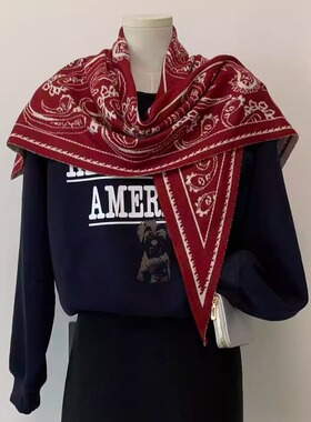 经典复古黑色腰果花双面三角巾披肩女外搭秋冬多功能保暖围巾围脖
