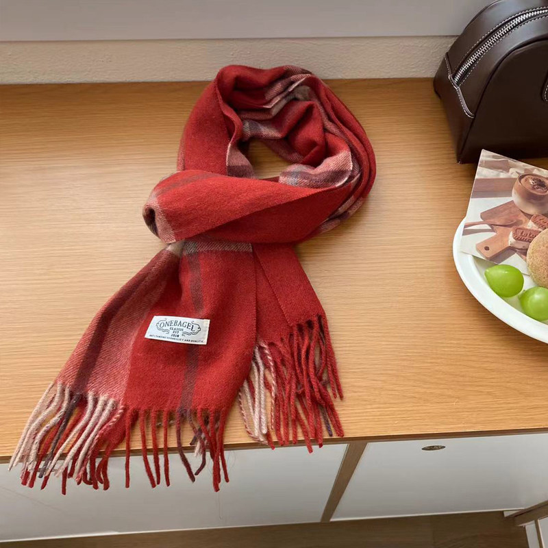 圣诞礼物高档100%羊毛红色围巾英格兰风格子两用流苏披肩保暖围脖