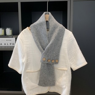 简约穿插设计围脖冬天2024新款韩版百搭保暖仿羊绒围巾秋冬青年