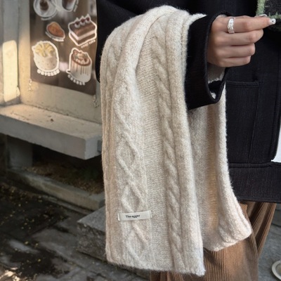 定制韩国柔软燕麦米短款围巾女冬日下雪天氛围感保暖加厚围脖冬天