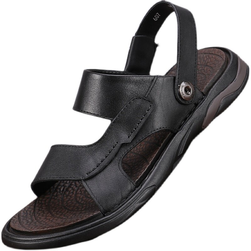 LEATHER DUAL-PURPOSE DRIVING SANDALS 2024 NEW SUMMER MENS FIRST LAYER COWHIDE ANTI-ODOR NON-SLIP DAD SKIN SANDALS