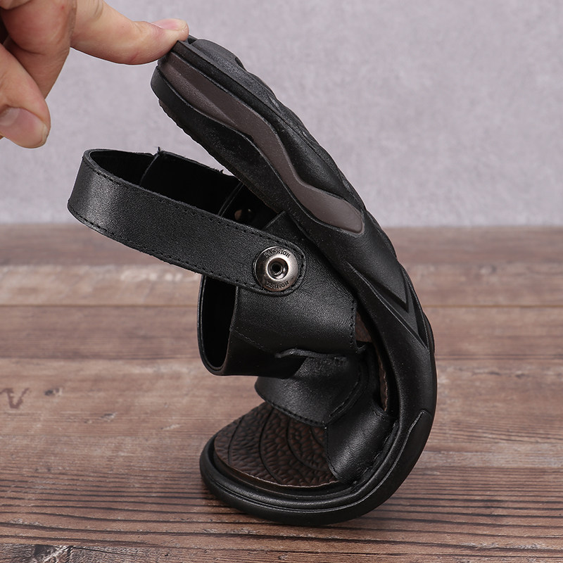 LEATHER DUAL-PURPOSE DRIVING SANDALS 2024 NEW SUMMER MENS FIRST LAYER COWHIDE ANTI-ODOR NON-SLIP DAD SKIN SANDALS