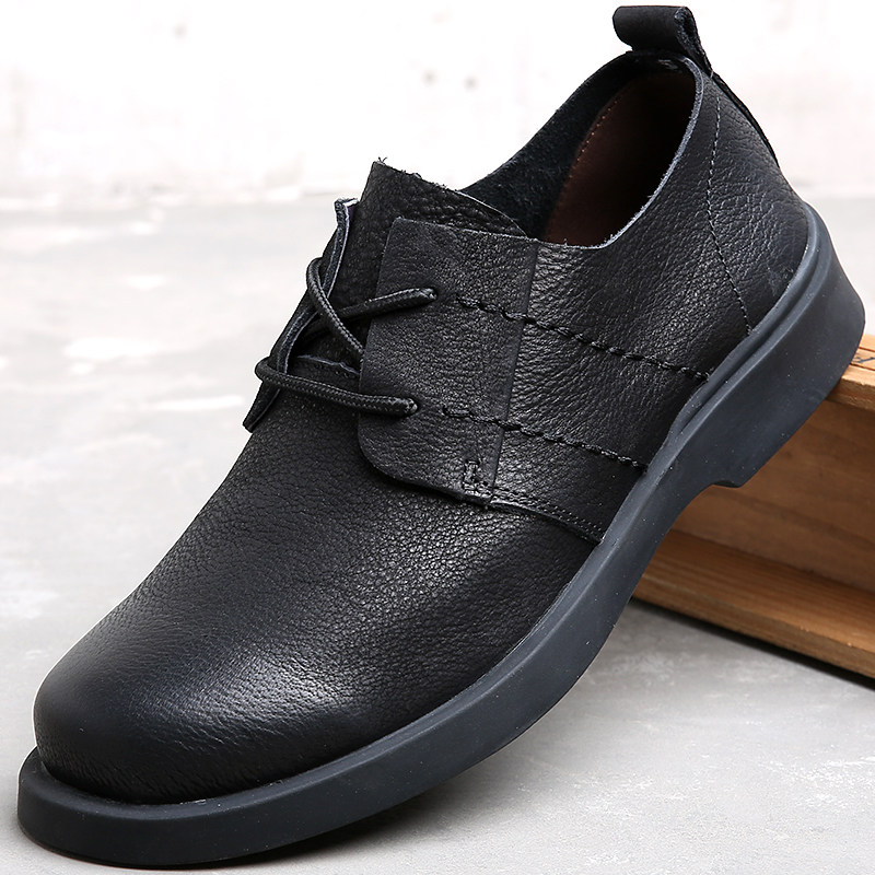 남성 캐주얼 신발 2024 새로운 통기성 캐주얼 가죽 신발 남성  가죽 부드러운 단독 레이스 업 수제 부드러운 가죽 신발 남성 신발