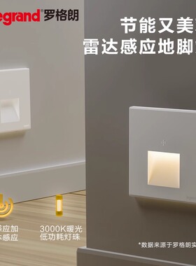 罗格朗家用86型楼梯过道雷达感应地脚灯光感走廊小夜灯陶瓷白色