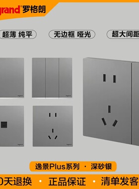 罗格朗家用超薄开关插座面板仕典plus深砂银一开五孔灰色86型暗装