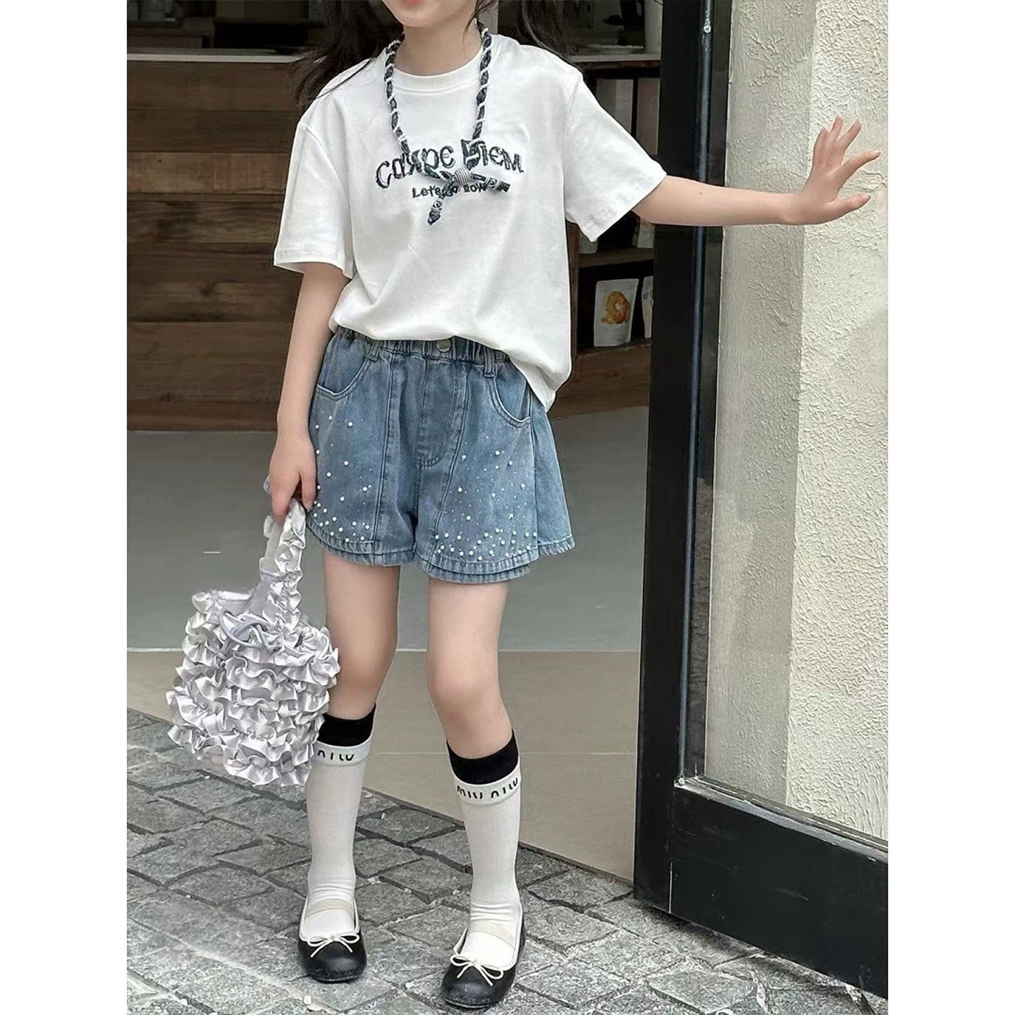 女童牛仔短裤夏季新款中大童夏款网红洋气外穿钉珠裤子潮女孩裙裤