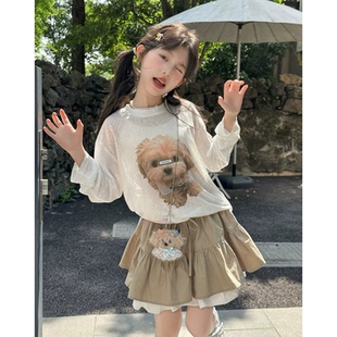 韩系女童小狗T恤套装2026夏季新款中大童蛋糕裙子休闲儿童两件套