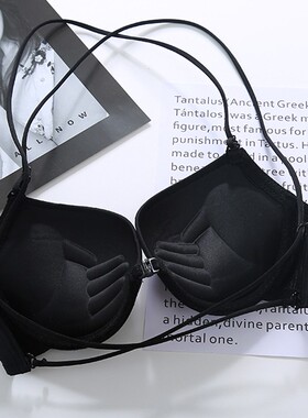 清仓特价前扣美背内衣黑色露背交叉细肩带文胸加厚聚拢小胸罩薄款
