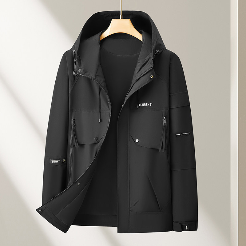 特大码工装夹克男春季300斤潮胖子加肥加大宽松休闲连帽风衣外套