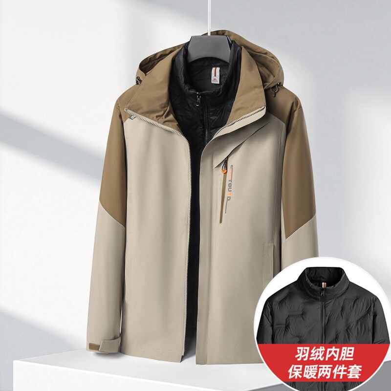 冬季三合一可拆卸内胆羽绒服男加肥加大码户外防风冲锋衣活里活面
