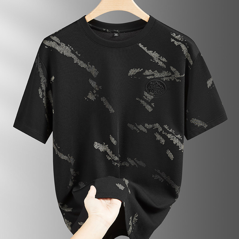 夏季新款潮流体恤男士圆领短袖T恤衫加大码时尚宽松半袖薄款上衣
