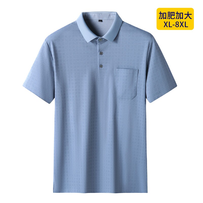 薄款胖大码冰丝短袖Polo衫中年男加肥加大休闲宽松带口袋翻领T恤