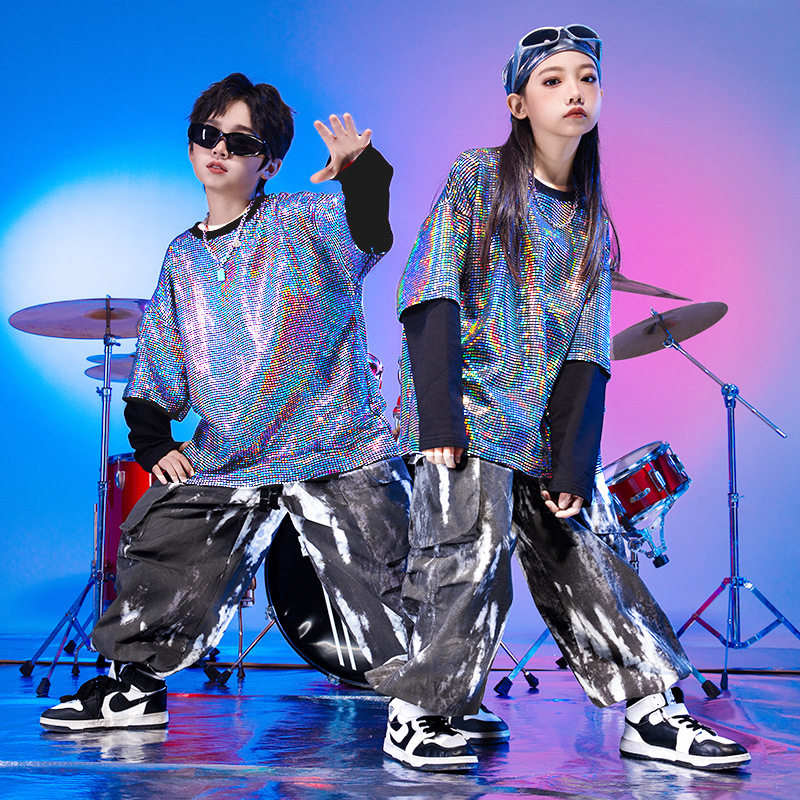 儿童演出服元旦春晚舞台亮片架子鼓模特走秀表演服HIPHOP靓丽套装